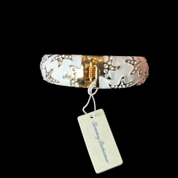Tommy Bahama NWT Rhinestone and White Enamel Gold Tone Hinge Bracelet - Picture 6 of 12